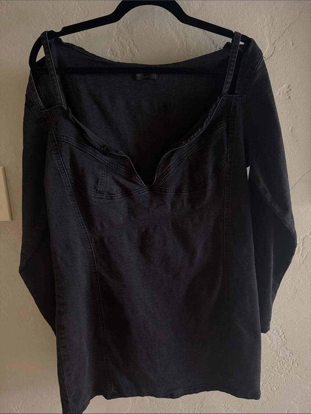 Black Denim Bustier Dress with Long Sleeves